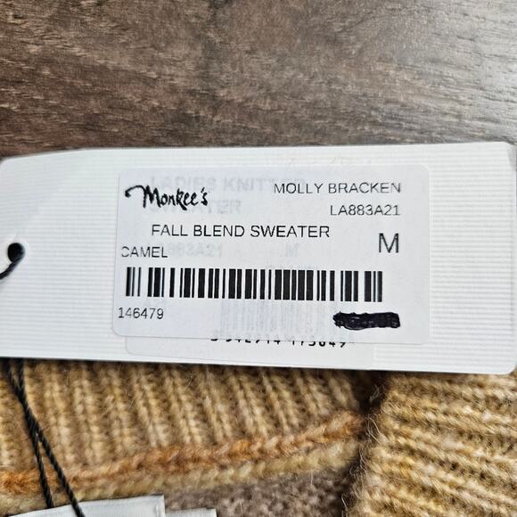 New Molly Bracken Knit Sweater Camel Wool Blend Long Wide Sleeve Ombre Medium - Picture 12 of 16